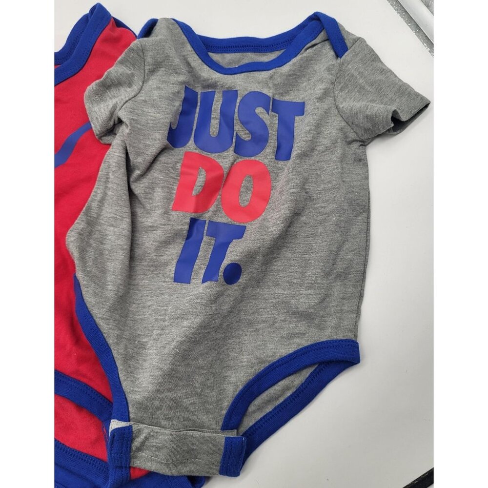 NIKE Baby 6M Set of 3 Game Royal One Piece Bodysuits Red Blue Gray Swoosh NWT - Picture 2 of 6